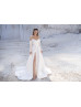 Long Sleeves Beaded Ivory Lace Satin Slit Sexy Wedding Dress